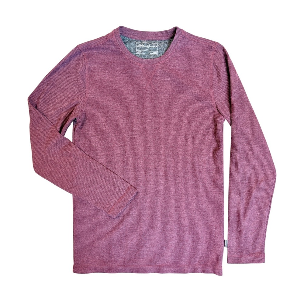 Eddie Bauer Lounge Shirt Mens Size S Maroon Waffle Knit Long Sleeve RN157622